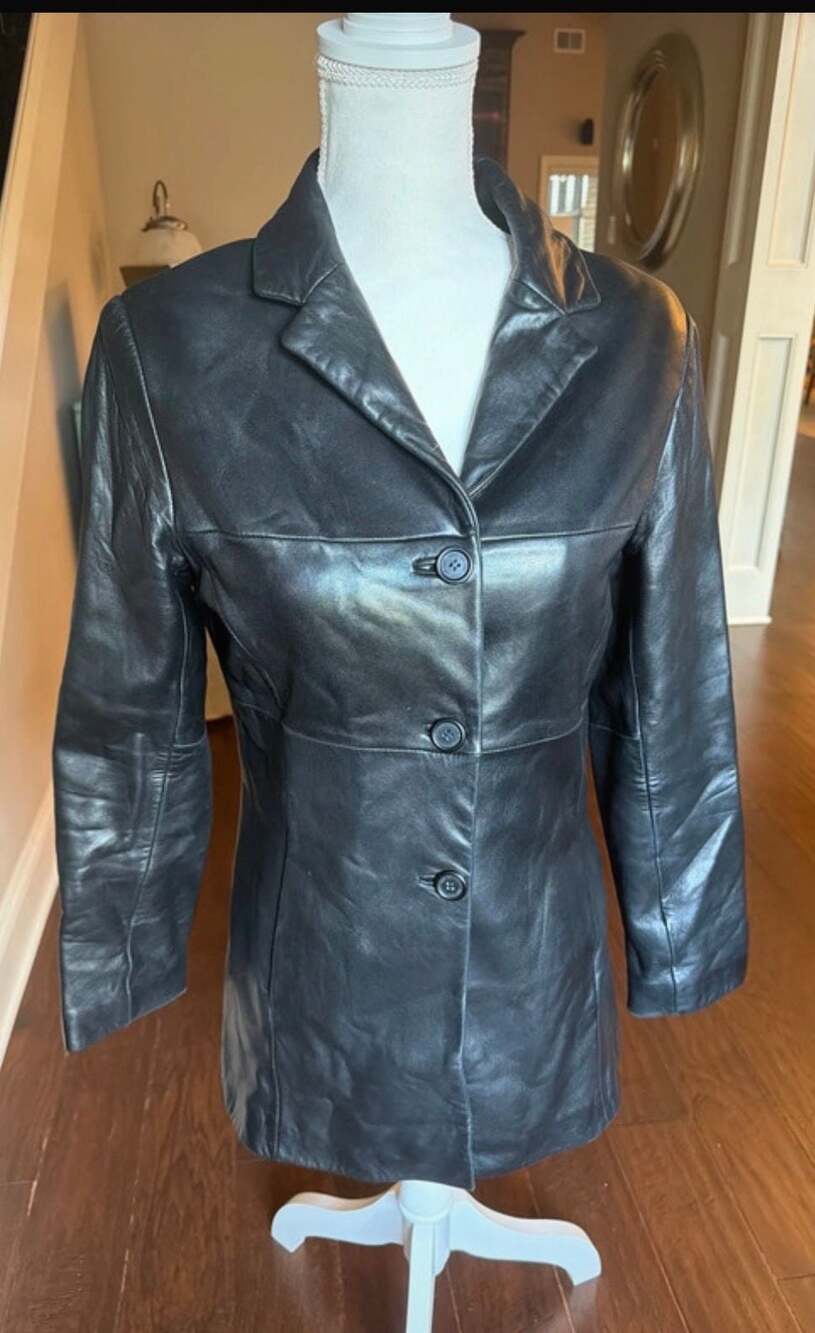 Jones New York Black Leather Jacket - Petite Small EUC
